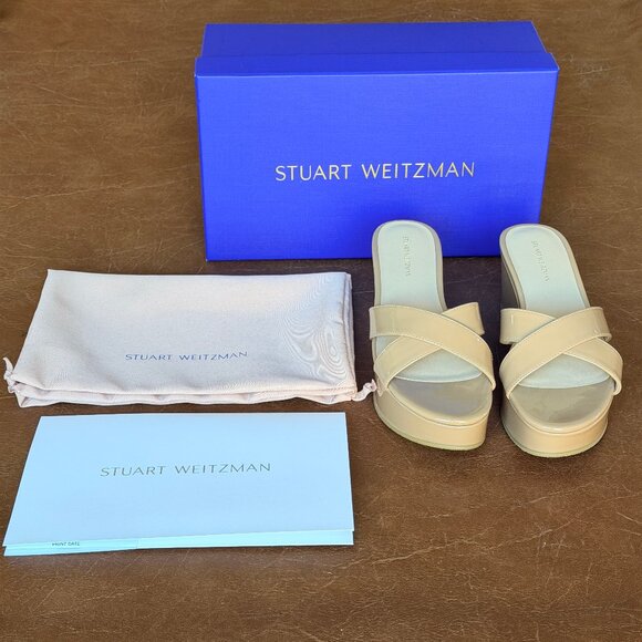Stuart Weitzman Avenue 65 Flatform Wedge Slide Beige Sandal Size 6.5 NEW - Picture 4 of 15